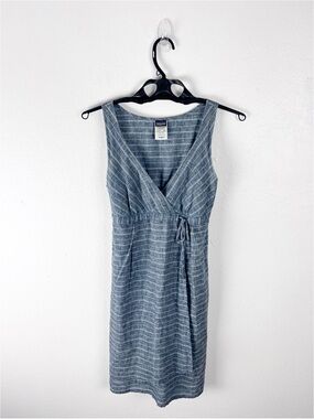 PATAGONIA Island Hemp Organic Cotton Blend Crossover Chambray Stripe Dress 2